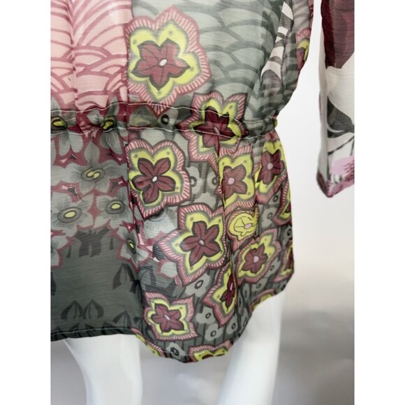 Yuka Beach Floral Embellished Chiffon Tunic Top L White Multicolor Lightweight - Picture 8 of 16